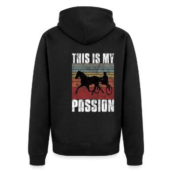 This is my Passion Trotting Races Retro - Unisex Premium Organic Zip Hoodie - black - Back - Nico (187cm)