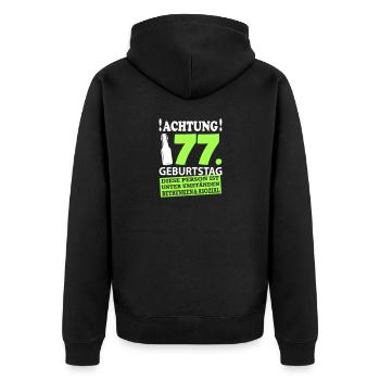 77 Geburtstag Besoffen Alkohol Jahre - Unisex Premium Bio Zip Hoodie - Schwarz - Hinten - Nico (187cm)