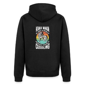 Martial Arts Self Defense Krav Maga Funny Quote - Unisex Premium Bio Zip Hoodie - Schwarz - Hinten - Nico (187cm)