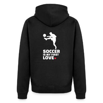 Ich Liebe Fußball Stylish Soccer Silhouette - Unisex Premium Bio Zip Hoodie - Schwarz - Hinten - Nico (187cm)