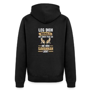 Savannah Katze - Unisex Premium Bio Zip Hoodie - Schwarz - Hinten - Nico (187cm)
