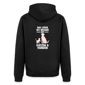 Hunde Katzenliebhaber Hundeliebhaber Katzen - Unisex Premium Bio Zip Hoodie - Schwarz - Hinten - Nico (187cm)