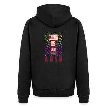 Synthesizer Synth Keyboard Elektronische Musiker - Unisex Premium Bio Zip Hoodie - Schwarz - Hinten - Nico (187cm)