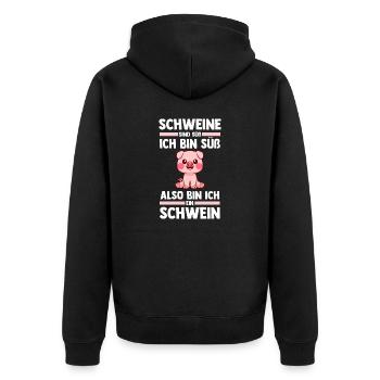 Ferkel Landwirt Bauer Bauernhof Schweine - Unisex Premium Bio Zip Hoodie - Schwarz - Hinten - Nico (187cm)