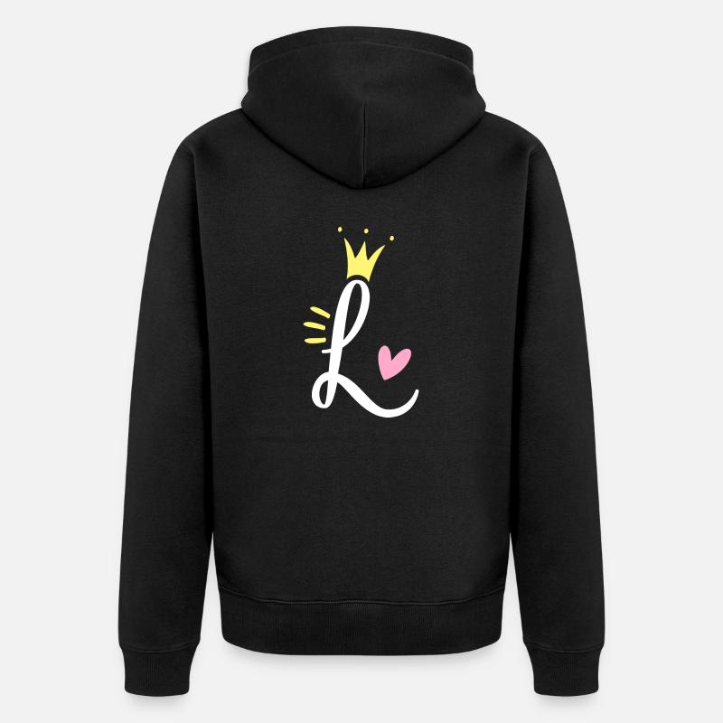 Buchstabe L Anfangsbuchstabe Krone - Unisex Premium Bio Zip Hoodie - Schwarz