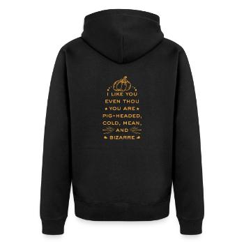 Lustiger Reim - Kürbis - Ich mag dich trotzdem - Unisex Premium Bio Zip Hoodie - Schwarz - Hinten - Nico (187cm)
