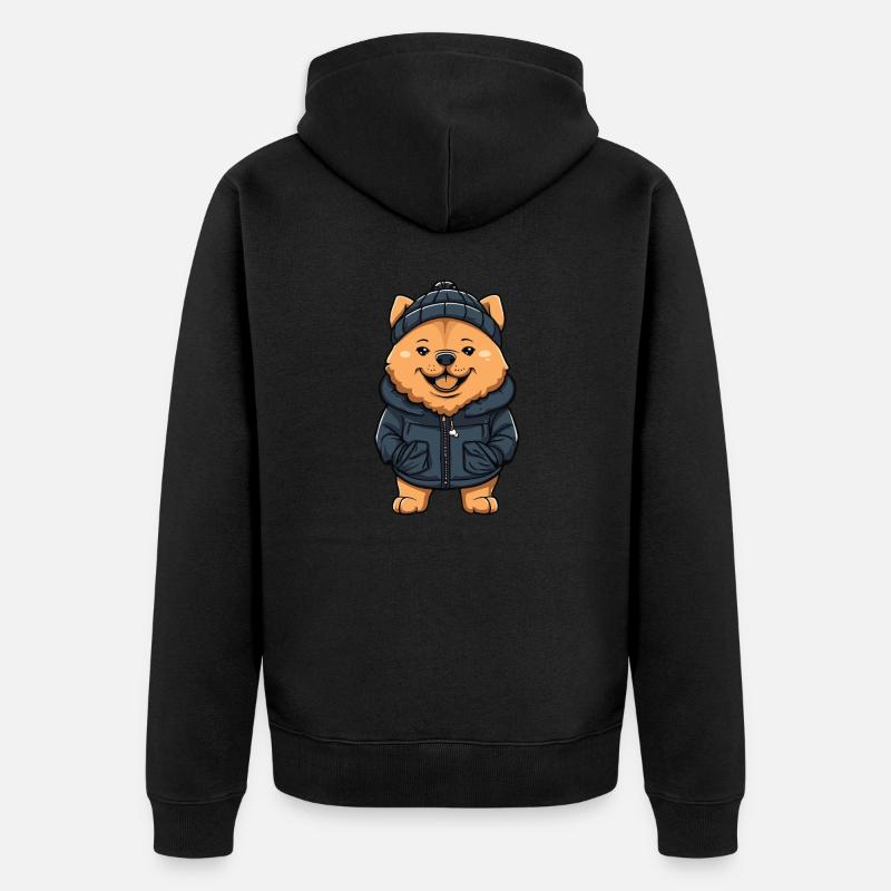 Chow Chow chien dessin animé - Veste à capuche bio Premium Unisexe - noir