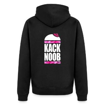 Zertifizierte KackNoob-Uniform! - Unisex Premium Bio Zip Hoodie - Schwarz - Hinten - Nico (187cm)