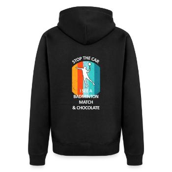 Badminton Federball Badmintonspieler Schokolade - Unisex Premium Bio Zip Hoodie - Schwarz - Hinten - Nico (187cm)