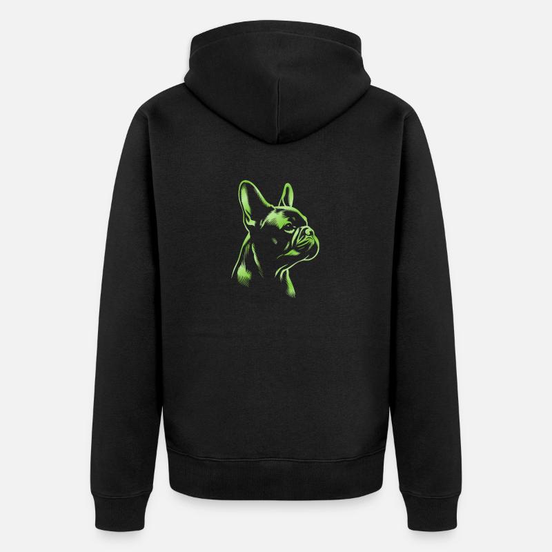 Bouledogue Français dessin tête vert - Veste à capuche bio Premium Unisexe - noir