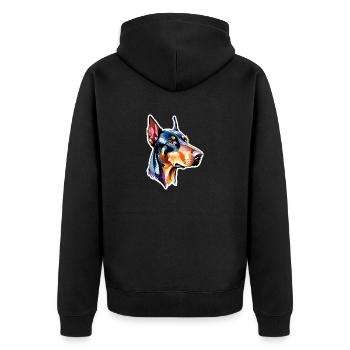 Dobermann Wasserfarben - Unisex Premium Bio Zip Hoodie - Schwarz - Hinten - Nico (187cm)