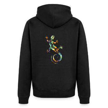 GECKO abstract colorful - Unisex Premium Organic Zip Hoodie - black - Back - Nico (187cm)