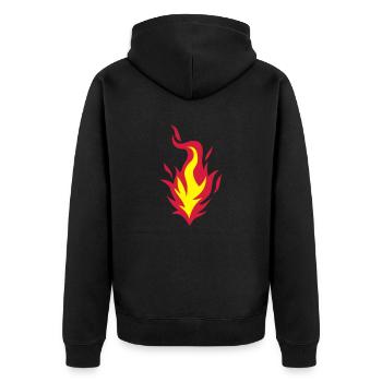 Feuer, Flamme, Feuer 9102 - Unisex Premium Bio Zip Hoodie - Schwarz - Hinten - Nico (187cm)