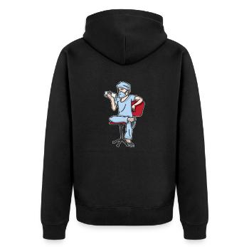 Arzt mit langweile auf Stuhl in der Pause - Unisex Premium Bio Zip Hoodie - Schwarz - Hinten - Nico (187cm)