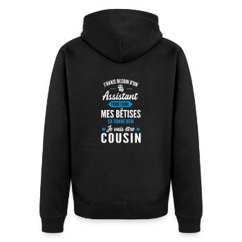 assistant / je vais être cousin / futur cousin - Veste à capuche bio Premium Unisexe - noir - Dos - Nico (187cm)
