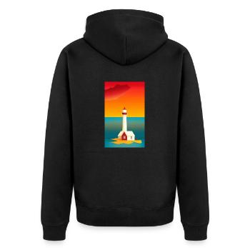 landscape beach coast lighthouse comic cartoon - Unisex Premium Organic Zip Hoodie - black - Back - Nico (187cm)