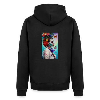 ARTWORK Flower Power Girl - Unisex Premium Organic Zip Hoodie - black - Back - Nico (187cm)