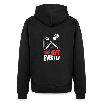 Smoke Meat Every Day Smoker BBQ Grilling - Unisex Premium Bio Zip Hoodie - Schwarz - Hinten - Nico (187cm)