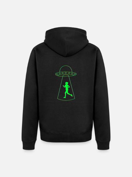 Ufo und Joggerin - Unisex Premium Bio Zip Hoodie - Schwarz