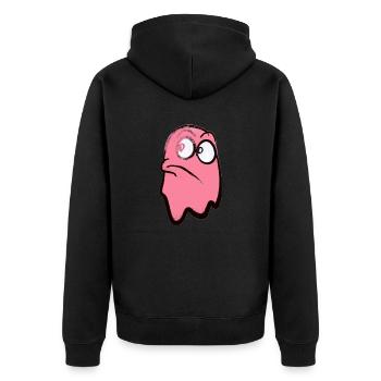 Funny fierce-looking ghost in pink - Unisex Premium Organic Zip Hoodie - black - Back - Nico (187cm)