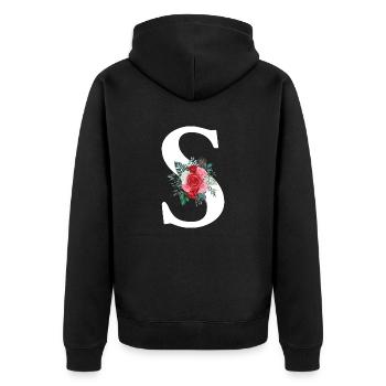 Roter Blumenbuchstabe S - Unisex Premium Bio Zip Hoodie - Schwarz - Hinten - Nico (187cm)