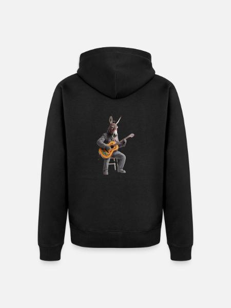 Graue Esel-Gitarre - Unisex Premium Bio Zip Hoodie - Schwarz