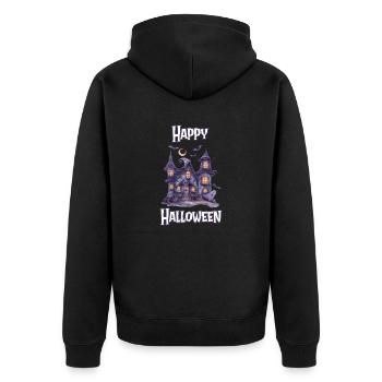 Halloween – Happy Halloween gruseliges Geisterhaus - Unisex Premium Bio Zip Hoodie - Schwarz - Hinten - Nico (187cm)