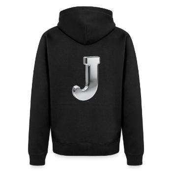 Chrome ,, J " Metallic - Unisex Premium Bio Zip Hoodie - Schwarz - Hinten - Nico (187cm)