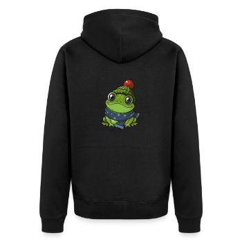 Niedlicher Frosch mit Schal und Pudelmütze. - Unisex Premium Bio Zip Hoodie - Schwarz - Hinten - Nico (187cm)