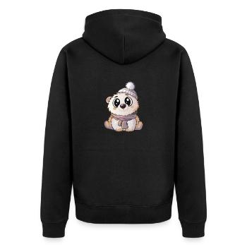 Niedlicher Eisbär mit Schal und Pudelmütze. - Unisex Premium Bio Zip Hoodie - Schwarz - Hinten - Nico (187cm)