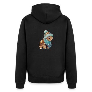 Tortue mignonne avec écharpe et chapeau à pompon. - Veste à capuche bio Premium Unisexe - noir - Dos - Nico (187cm)