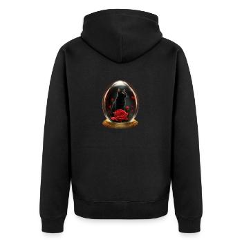 Eine Katze mit Rose in einer Kugel - Unisex Premium Bio Zip Hoodie - Schwarz - Hinten - Nico (187cm)
