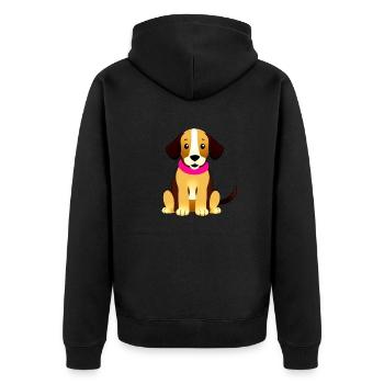 Brauner süßer Hund, sitzend - Unisex Premium Bio Zip Hoodie - Schwarz - Hinten - Nico (187cm)