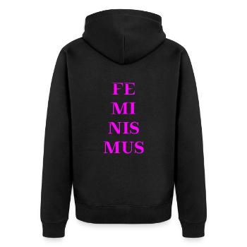 Feminismus Geschenkidee - Unisex Premium Bio Zip Hoodie - Schwarz - Hinten - Nico (187cm)