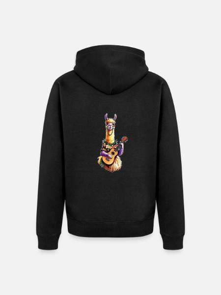 Lama spielt Ukulele - bunt - Unisex Premium Bio Zip Hoodie - Schwarz