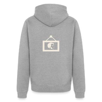 Der Man im Bild - Unisex Premium Bio Zip Hoodie - Grau meliert - Hinten - Nico (187cm)