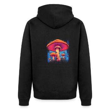Mushroom | Fantasy Pilze Wald Natur Goa Festival - Unisex Premium Bio Zip Hoodie - Schwarz - Hinten - Nico (187cm)
