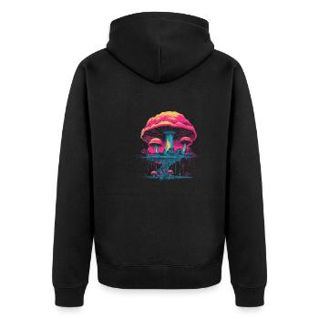 Mushroom | Fantasy Pilze Wald Natur Goa Festival - Unisex Premium Bio Zip Hoodie - Schwarz - Hinten - Nico (187cm)