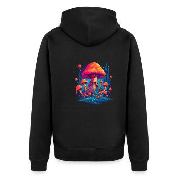 Mushroom | Fantasy Pilze Wald Natur Goa Festival - Unisex Premium Bio Zip Hoodie - Schwarz - Hinten - Nico (187cm)