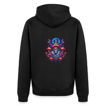 Mushroom | Fantasy Pilze Wald Natur Goa Festival - Unisex Premium Bio Zip Hoodie - Schwarz - Hinten - Nico (187cm)