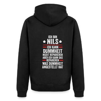 Nils - Unisex Premium Bio Zip Hoodie - Schwarz - Hinten - Nico (187cm)