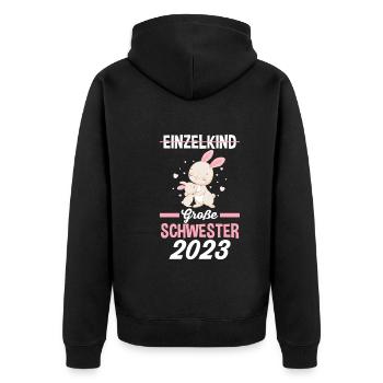 Hasen Schwester 2023 - Unisex Premium Bio Zip Hoodie - Schwarz - Hinten - Nico (187cm)