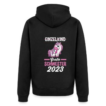 Einhorn Schwester 2023 - Unisex Premium Bio Zip Hoodie - Schwarz - Hinten - Nico (187cm)