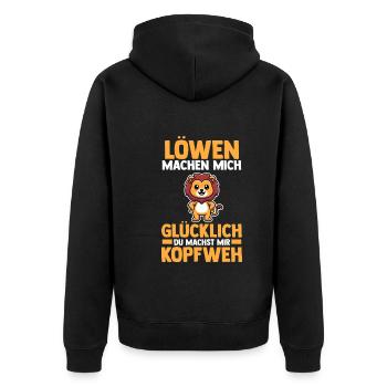 Löwe Löwen - Unisex Premium Bio Zip Hoodie - Schwarz - Hinten - Nico (187cm)