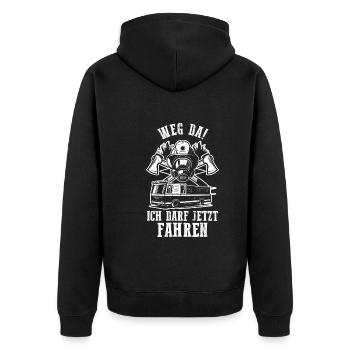 Feuerwehrmann Feuerwehr - Unisex Premium Bio Zip Hoodie - Schwarz - Hinten - Nico (187cm)
