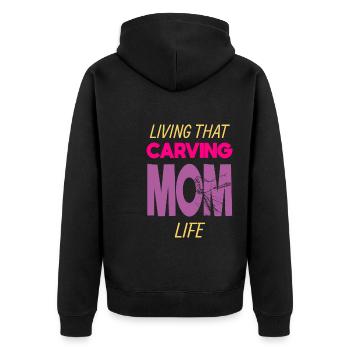 Living That Carving Mom Life Holzschnitzerin - Unisex Premium Bio Zip Hoodie - Schwarz - Hinten - Nico (187cm)