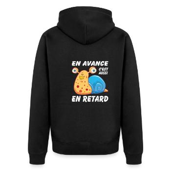 En avance c'est aussi en retard - Veste à capuche bio Premium Unisexe - noir - Dos - Nico (187cm)