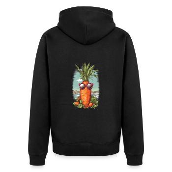 Funky Karotte mit Sonnenbrille Strandgemüse - Unisex Premium Bio Zip Hoodie - Schwarz - Hinten - Nico (187cm)