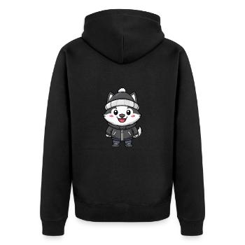 Husky Hund Winter - Unisex Premium Bio Zip Hoodie - Schwarz - Hinten - Nico (187cm)