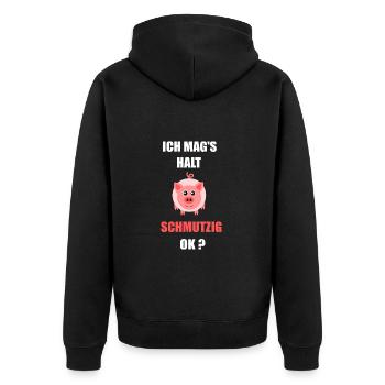 Schwein Ich mag`s schmutzig - Unisex Premium Bio Zip Hoodie - Schwarz - Hinten - Nico (187cm)